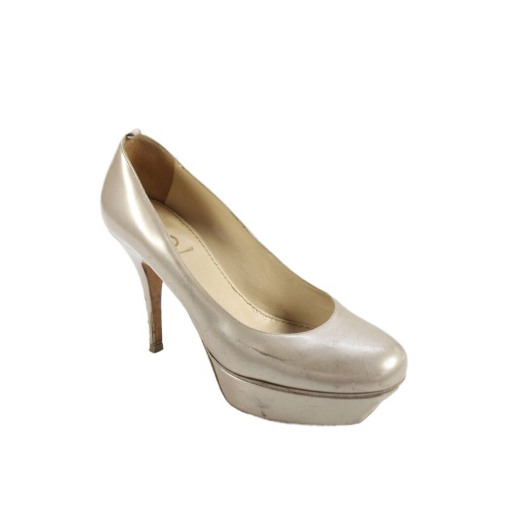 Yves Saint Laurent Womens Leather Platform Heels Pumps Shoes Pale Gold Size 7.5